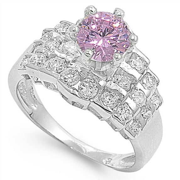 CHOOSE YOUR COLOR Pink CZ Vintage Deco Ring .925 Sterling Silver Band Jewelry Female Size 8