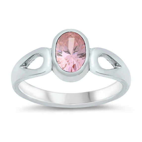 CHOOSE YOUR COLOR Pink Cubic Zirconia Ring Cutout .925 Sterling Silver Band Jewelry Female Size 4