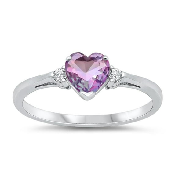 CHOOSE YOUR COLOR Pink Purple Ombre Promise Heart Ring .925 Sterling Silver Band CZ Female Size 6