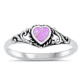 thumbnail image 1 of CHOOSE YOUR COLOR Pink Simulated Opal Antiqued Filigree Purity Ring .925 Sterling Silver Band CZ Female Size 3, 1 of 4