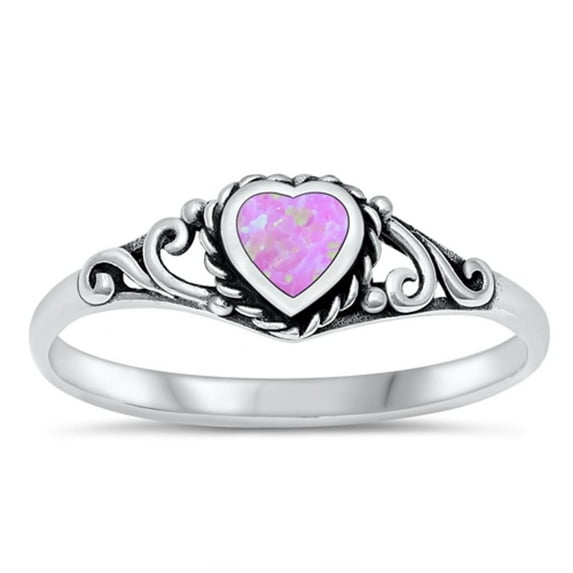 CHOOSE YOUR COLOR Pink Simulated Opal Antiqued Filigree Purity Ring .925 Sterling Silver Band CZ Female Size 3