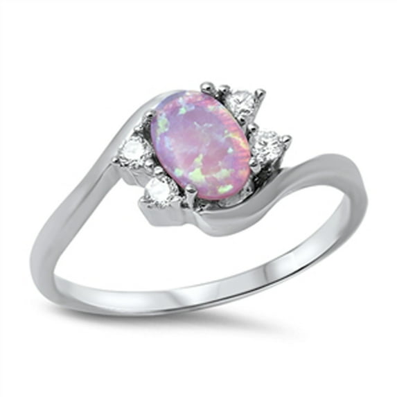 CHOOSE YOUR COLOR Pink Simulated Opal Clear CZ Cluster Ring .925 Sterling Silver Band White Female Size 10