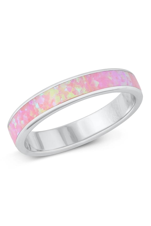 CHOOSE YOUR COLOR Pink Simulated Opal Eternity Ring .925 Sterling Silver Band CZ Female Size 5