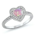 thumbnail image 1 of CHOOSE YOUR COLOR Pink Simulated Opal Heart Halo Love Ring .925 Sterling Silver Band White CZ Female Size 5, 1 of 4