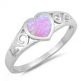 thumbnail image 1 of CHOOSE YOUR COLOR Pink Simulated Opal Heart Promise Filigree Swirl Ring Sterling Silver Band CZ Female Size 7, 1 of 4