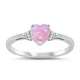 thumbnail image 1 of CHOOSE YOUR COLOR Pink Simulated Opal Heart Promise Ring .925 Sterling Silver Band White CZ Female Size 5, 1 of 4