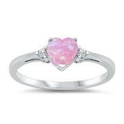 CHOOSE YOUR COLOR Pink Simulated Opal Heart Promise Ring .925 Sterling Silver Band White CZ Female Size 9