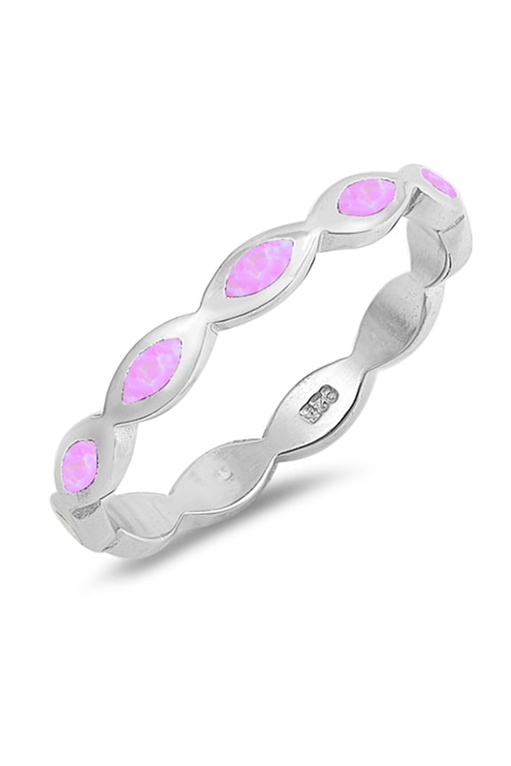 CHOOSE YOUR COLOR Pink Simulated Opal Marquise Stackable Wave Ring .925 Sterling Silver Band CZ Female Size 5