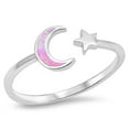 thumbnail image 1 of CHOOSE YOUR COLOR Pink Simulated Opal Moon Star Adjustable Ring Sterling Silver 925 CZ Female Size 10, 1 of 4