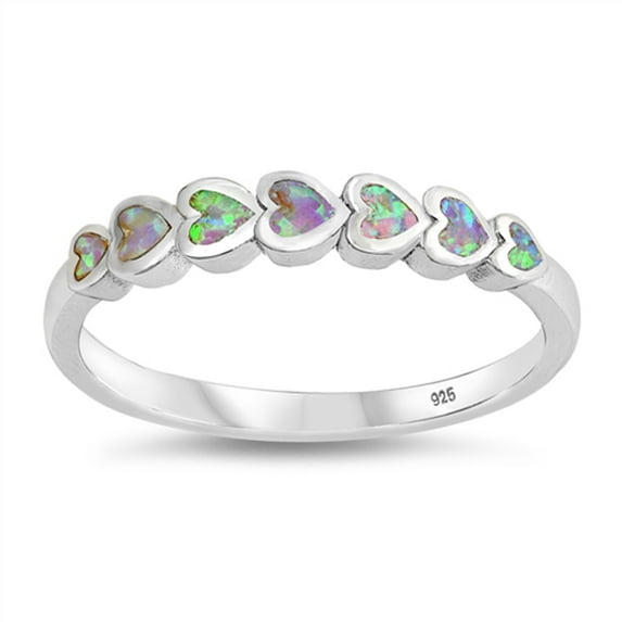 CHOOSE YOUR COLOR Pink Simulated Opal Purity Promise Heart Ring .925 Sterling Silver Band CZ Female Size 7