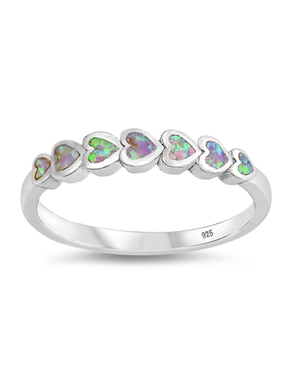 CHOOSE YOUR COLOR Pink Simulated Opal Purity Promise Heart Ring .925 Sterling Silver Band CZ Female Size 7
