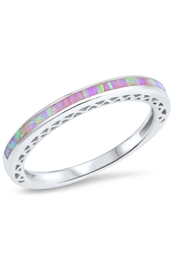 CHOOSE YOUR COLOR Pink Simulated Opal Stackable Promise Ring .925 Sterling Silver Band CZ Female Size 9
