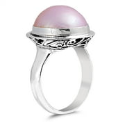SAC SILVER CHOOSE YOUR COLOR Pink Simulated Pearl Filigree Ring .925 Sterling Silver Band Jewelry Female Size 8