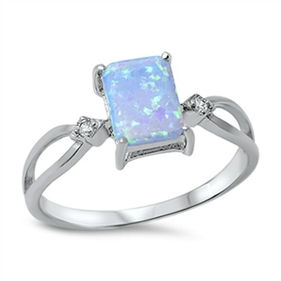 CHOOSE YOUR COLOR Princess Cut Blue Simulated Opal Clear CZ Ring 925 Sterling Silver Band White Female Size 9