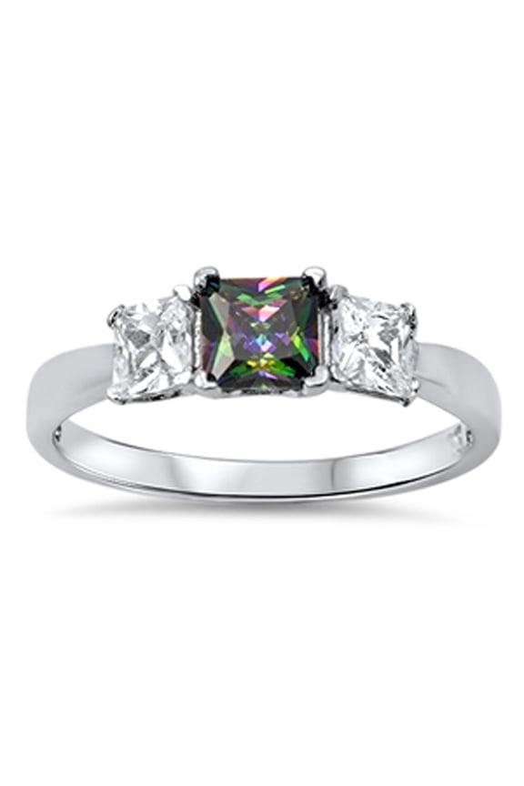 CHOOSE YOUR COLOR Princess Cut Multi-color CZ Wholesale Ring .925 Sterling Silver Black Female Size 12