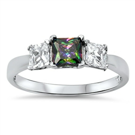 CHOOSE YOUR COLOR Princess Cut Multi-color CZ Wholesale Ring .925 Sterling Silver Black Female Size 12