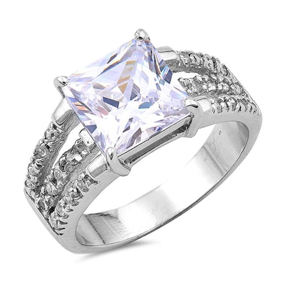 CHOOSE YOUR COLOR Princess Cut Solitaire Clear CZ Ring .925 Sterling Silver Band White Female Size 10