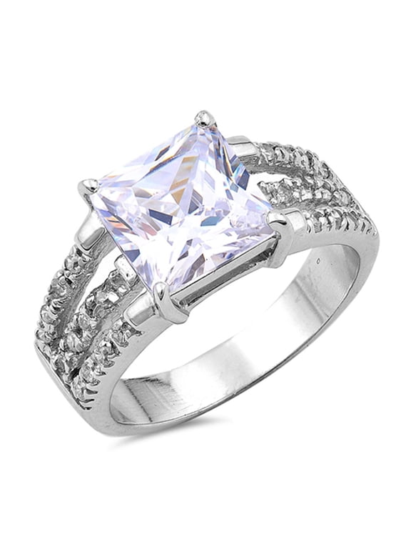 CHOOSE YOUR COLOR Princess Cut Solitaire Clear CZ Ring .925 Sterling Silver Band White Female Size 5