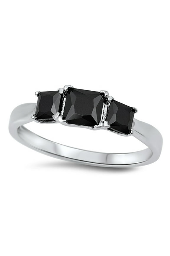 CHOOSE YOUR COLOR Princess Cut Square Black CZ Promise Ring .925 Sterling Silver Band Female Size 4