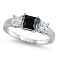 thumbnail image 1 of CHOOSE YOUR COLOR Princess Cut White Black CZ Ring .925 Sterling Silver Band Female Size 5, 1 of 4