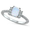 thumbnail image 1 of CHOOSE YOUR COLOR Princess Cut White Simulated Opal Clear CZ Promise Ring 925 Sterling Silver Female Size 9, 1 of 4