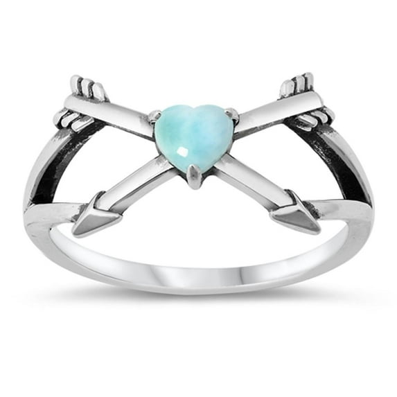 CHOOSE YOUR COLOR Promise Heart Arrow Larimar Ring .925 Sterling Silver Band Blue CZ Female Size 9