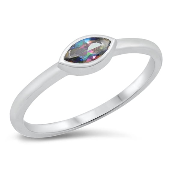 CHOOSE YOUR COLOR Promise Multi-color CZ Marquise Ring .925 Sterling Silver Band Black Female Size 8