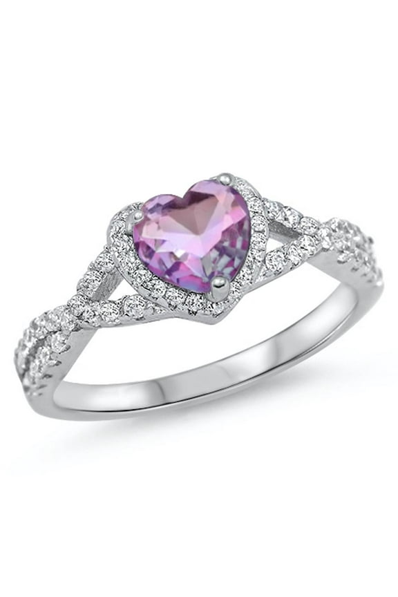 CHOOSE YOUR COLOR Purple Ombre Heart Love Ring .925 Sterling Silver Band CZ Female Size 6