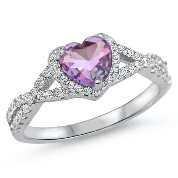 CHOOSE YOUR COLOR Purple Ombre Heart Love Ring .925 Sterling Silver Band CZ Female Size 9