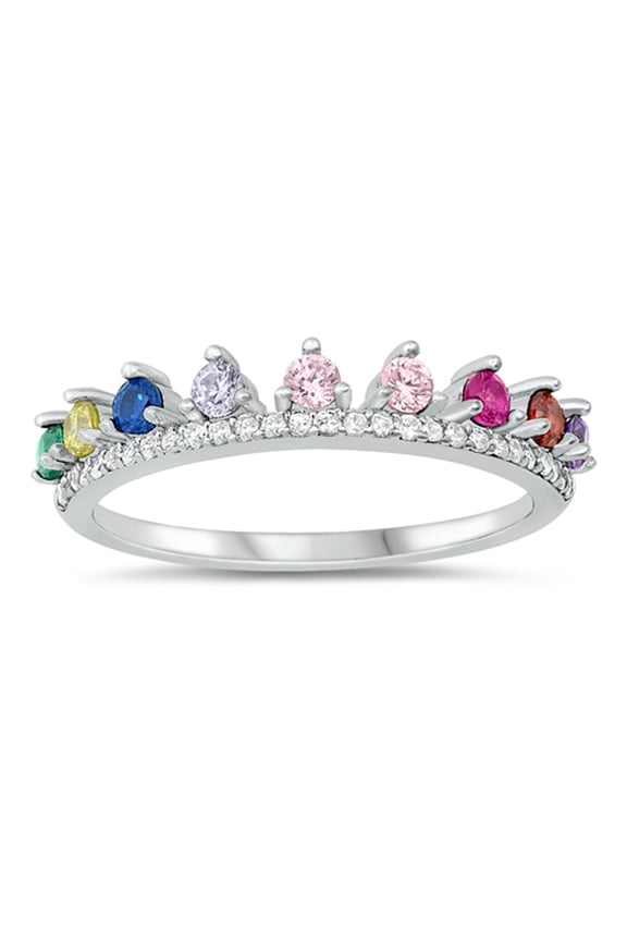 CHOOSE YOUR COLOR Rainbow Queen Crown Ring .925 Sterling Silver Band Multi-color CZ Female Size 4