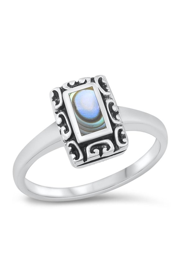 CHOOSE YOUR COLOR Rectangle Abalone Vintage Ring .925 Sterling Silver Jewelry Female Male Size 5