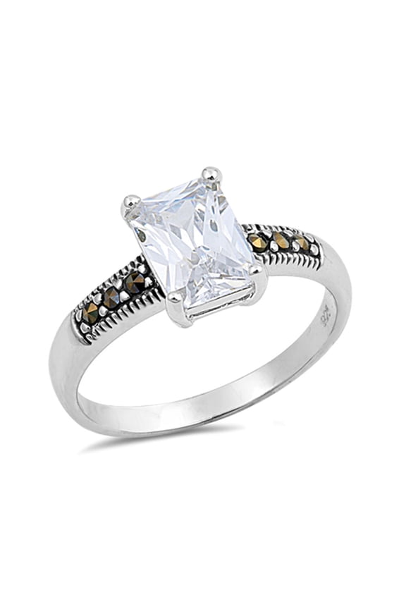 CHOOSE YOUR COLOR Rectangle Long White CZ Promise Ring .925 Sterling Silver Band Female Size 9