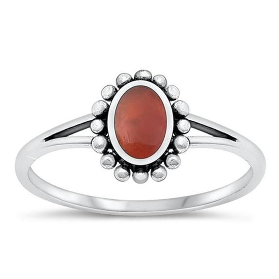 CHOOSE YOUR COLOR Red Simulated Agate Chic Oval Bali Ring .925 Sterling Silver Band CZ Female Size 7