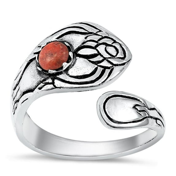 CHOOSE YOUR COLOR Red Simulated Agate Open Spoon Flower Ring .925 Sterling Silver Band CZ Female Size 12