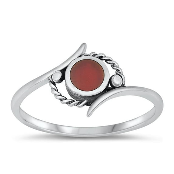 CHOOSE YOUR COLOR Red Simulated Agate Ring .925 Sterling Silver Bali Curl Band CZ Female Size 4