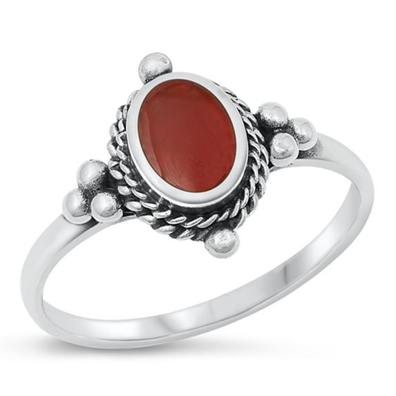 CHOOSE YOUR COLOR Red Simulated Agate Ring .925 Sterling Silver Vintage Bali Band CZ Female Size 10