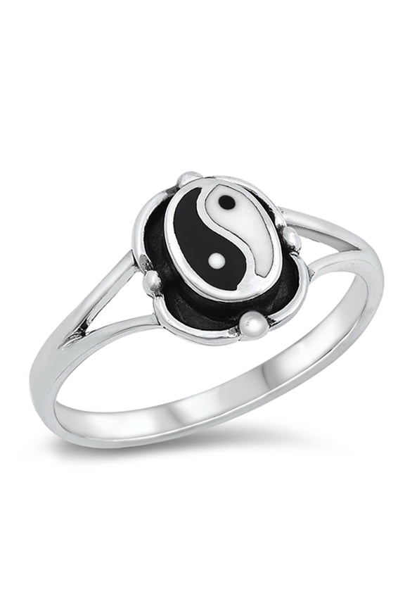 CHOOSE YOUR COLOR Retro Black White Yin Yang 90s Style Ring .925 Sterling Silver Band Jewelry Female Size 7