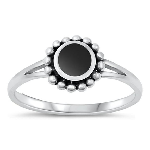 CHOOSE YOUR COLOR Ring .925 Sterling Silver Black Simulated Agate Flower Band CZ Female Size 4