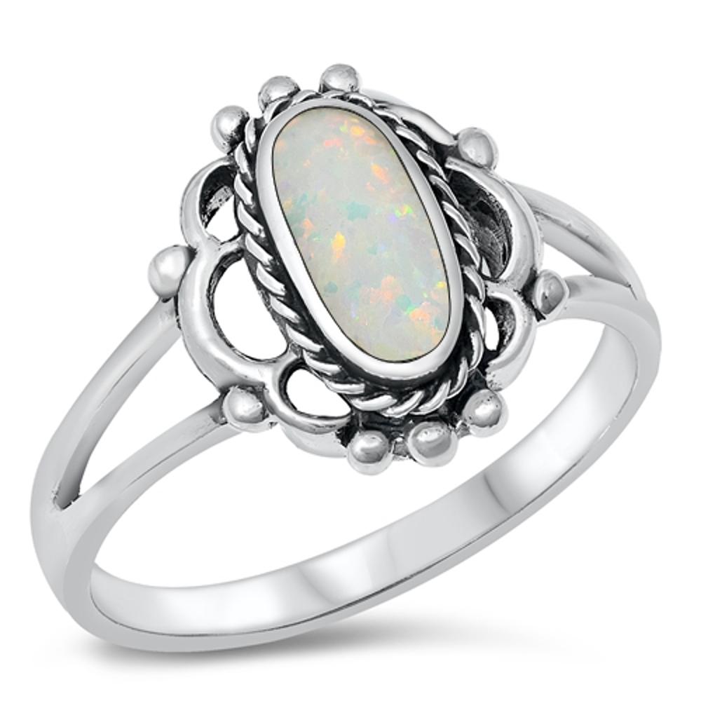 Women's 925 Sterling Silver Opal & CZ Band Ring - Blue & White, Sizes 6 To 9 12 thumbnail image