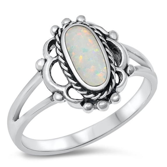CHOOSE YOUR COLOR Rope Bali White Simulated Opal Ring .925 Sterling Silver Band CZ Female Size 8