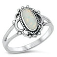 thumbnail image 1 of CHOOSE YOUR COLOR Rope Bali White Simulated Opal Ring .925 Sterling Silver Band CZ Female Size 9, 1 of 4