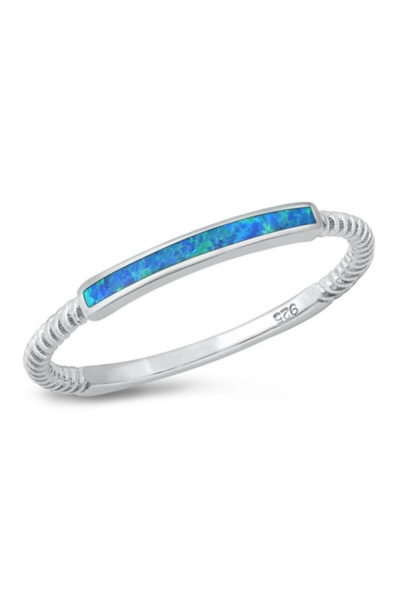 CHOOSE YOUR COLOR Rope Bar Blue Simulated Opal Promise Ring .925 Sterling Silver Band CZ Female Size 7