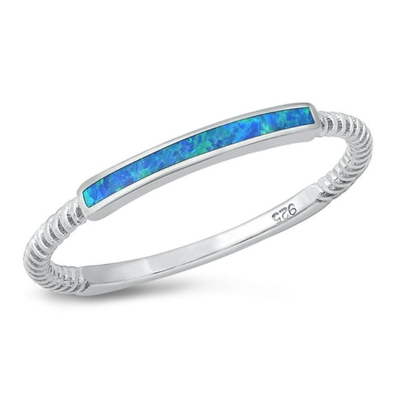 CHOOSE YOUR COLOR Rope Bar Blue Simulated Opal Promise Ring .925 Sterling Silver Band CZ Female Size 9