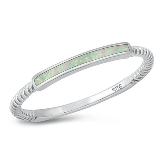 CHOOSE YOUR COLOR Rope Bar White Simulated Opal Wholesale Ring .925 Sterling Silver Band CZ Female Size 4