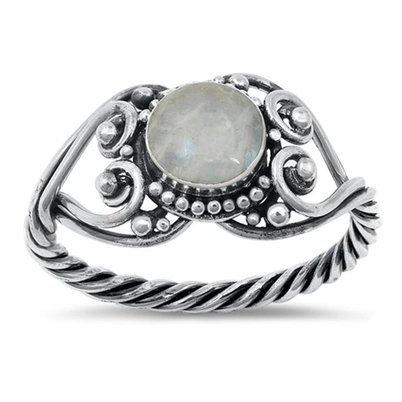 CHOOSE YOUR COLOR Rope Heart Love Ring Moonstone .925 Sterling Silver Band White CZ Female Size 9