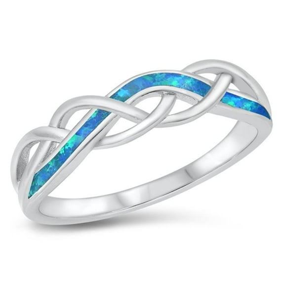 CHOOSE YOUR COLOR Rope Wave Blue Simulated Opal Ring .925 Sterling Silver Band CZ Female Size 7