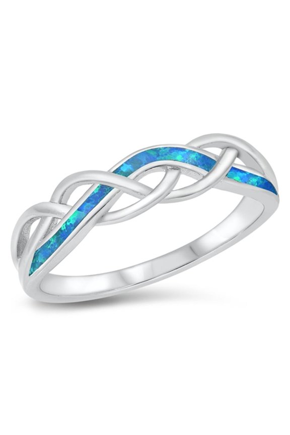 CHOOSE YOUR COLOR Rope Wave Blue Simulated Opal Ring .925 Sterling Silver Band CZ Female Size 8
