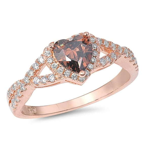 CHOOSE YOUR COLOR Rose Gold-Tone Champagne CZ Criss Cross Ring 925 Sterling Silver Band Orange Female Size 6