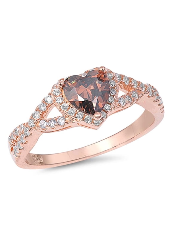 CHOOSE YOUR COLOR Rose Gold-Tone Champagne CZ Criss Cross Ring 925 Sterling Silver Band Orange Female Size 6