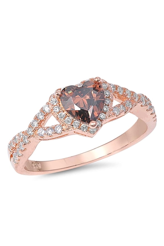 CHOOSE YOUR COLOR Rose Gold-Tone Champagne CZ Criss Cross Ring 925 Sterling Silver Band Orange Female Size 9